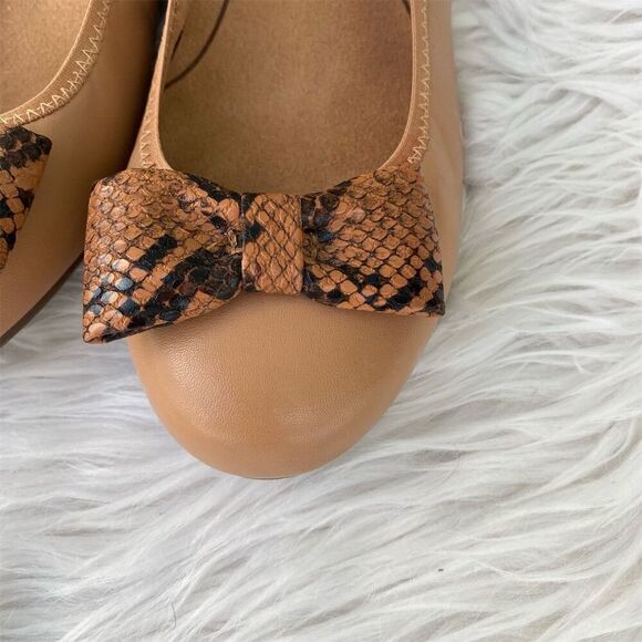Vionic Women's Ballet Flats Size 9 Tan Snake Print Bow Detail Casual - Picture 5 of 10